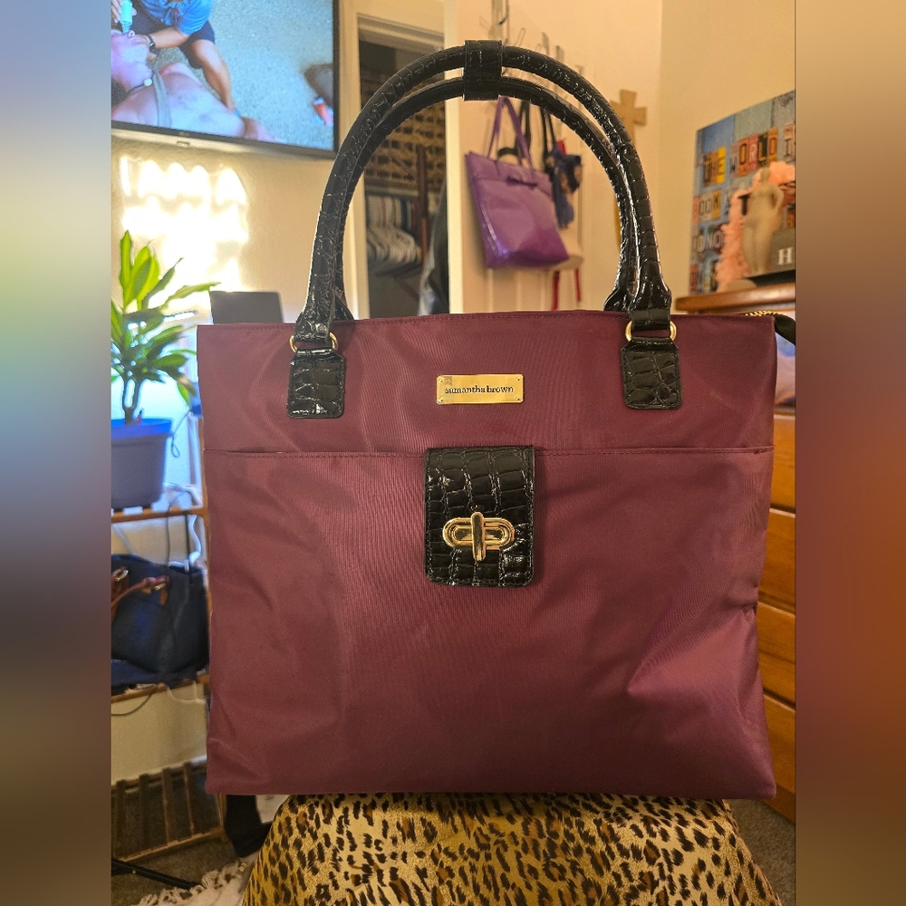 🎉 NWOT Purple / Black Women's Large Tote Bag By Samantha Brown - Picture 3 of 13